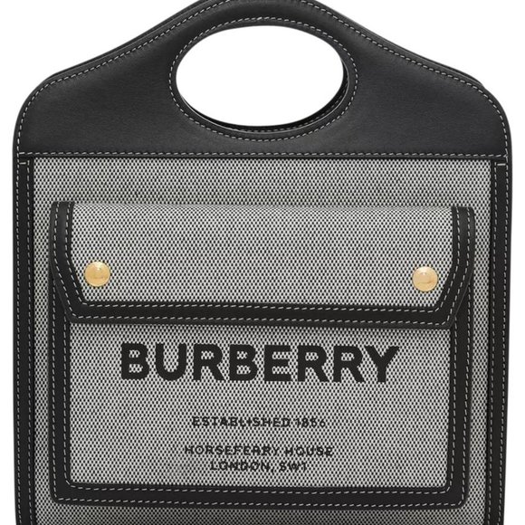Burberry Mini Tri-tone Canvas and Leather Pocket Black/Tan Cotton Tote - Picture 1 of 6